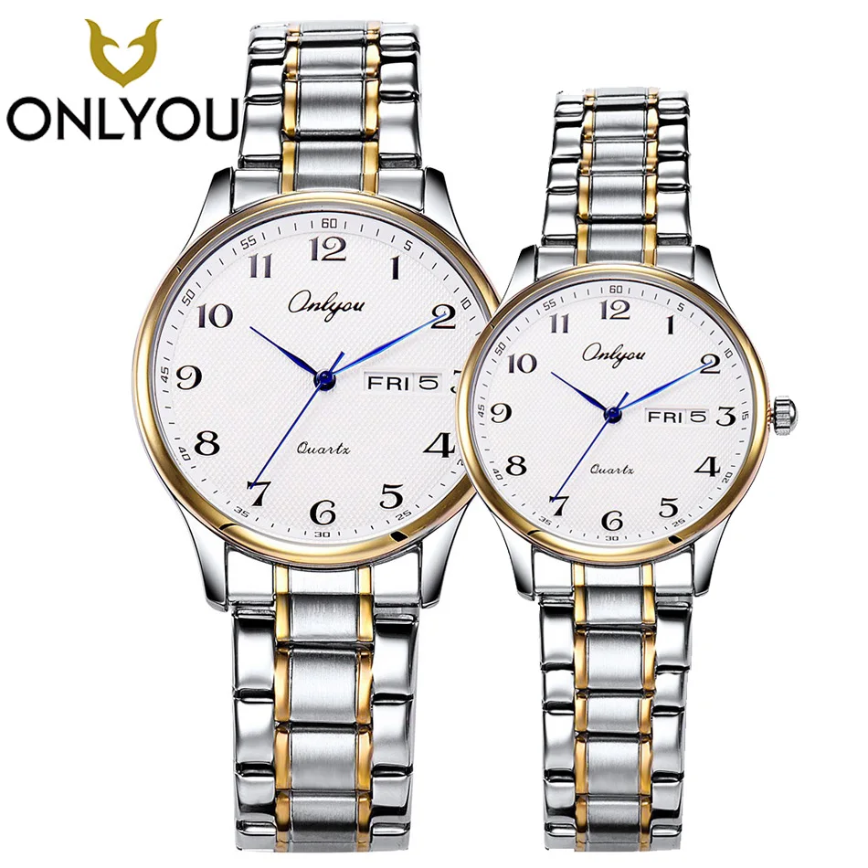 

ONLYOU Fashion Watch in Women's watches Men Stainless Steel Band Business Women Gold Watch for Boys Girl Week Display Date Clock
