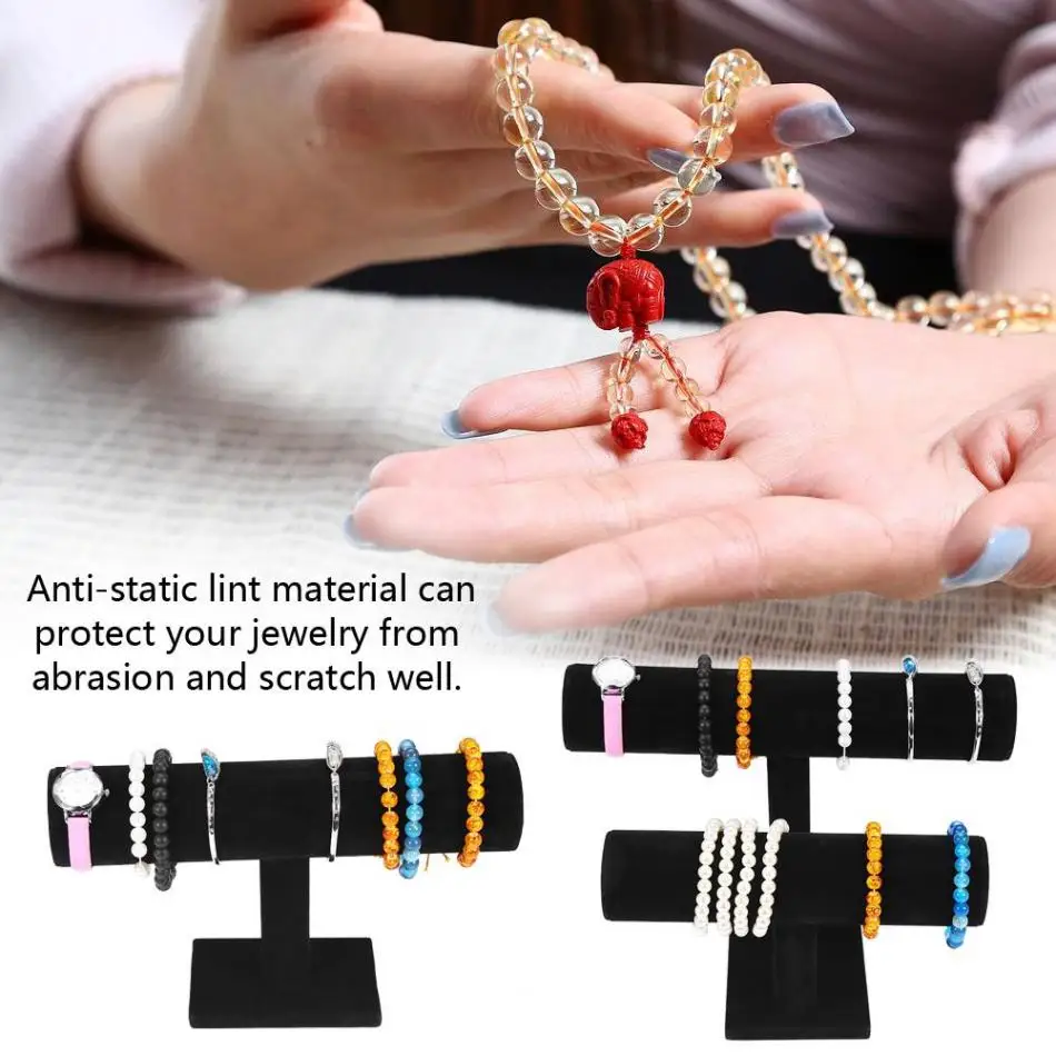

2Types 1/2 Layers Black Wood Lint Jewelry T-Bar Stand Jewellery Necklace Watch Bracelet Display Organizer Rack Holder Showcase