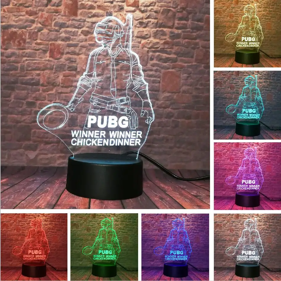 Прохладный 3D мир Горячие кадров в секунду игры неизвестный's боя лампа PUBG Победитель Куриный сковородка для ужина 7 цветов изменить светодиодный свет Gif - Испускаемый цвет: Style 1