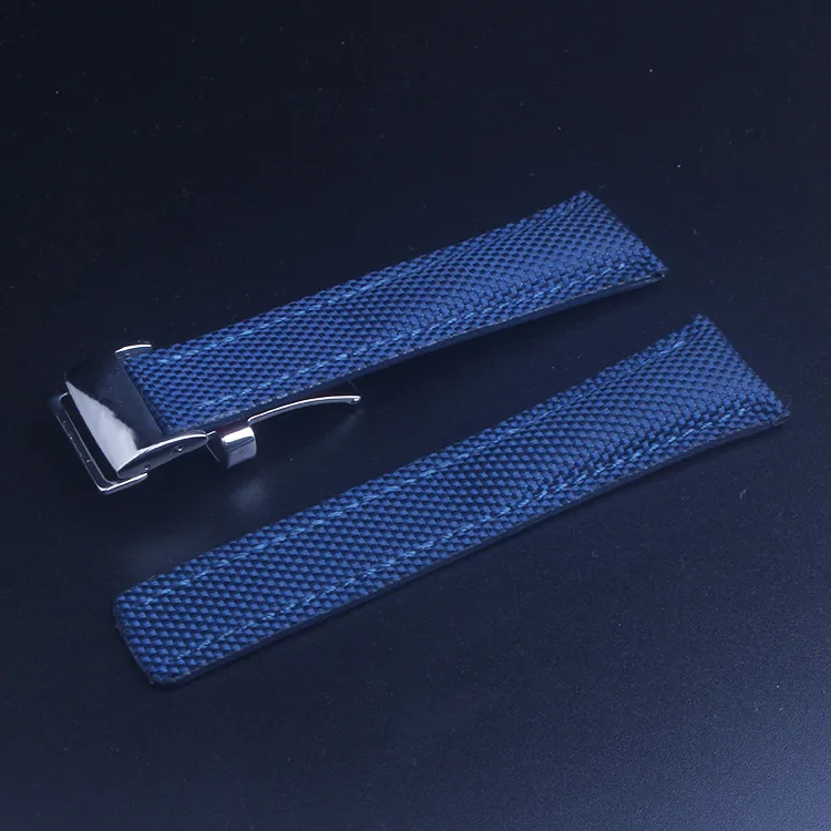 

Replacement for Breitling Navitimer Blue Canvas Calf Leather Watch Band Strap 24mm