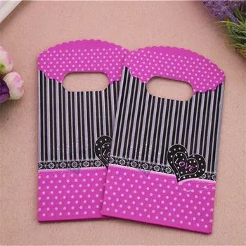 

New Design High Quality Wholesale 100pcs/lot 9*15cm Cute Birthday Gift Package Bags With Dot Pink Sweet Heart Packaging Bag