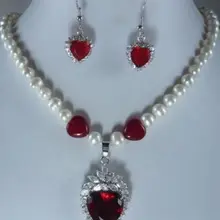 Замечательное слово ветра драгоценный камень красивый в форме сердца Жемчужное ожерелье серьги набор женские ювелирные изделия серебро