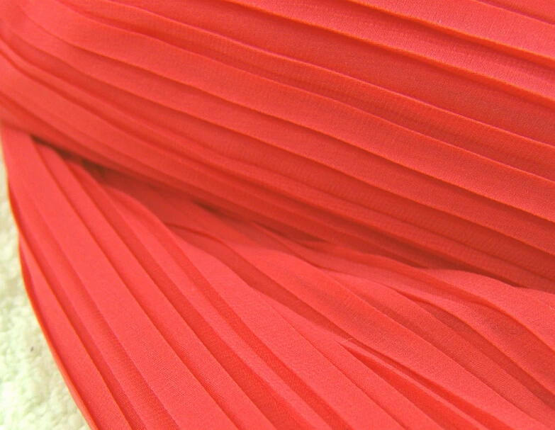 

2 meters 150cm 59" width watermelon red crumple accordion pleated chiffon fabric wedding dress clothes materials MM100