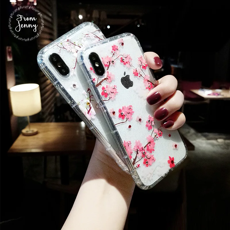 Стразы мягкий чехол TPU для iPhone 8 плюс Чехол прозрачный силиконовый цветок X |