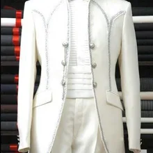 Индивидуальный заказ Белый Жених Смокинги для женихов Для мужчин Нарядные Костюмы для свадьбы Best человек Костюмы(куртка+ Брюки для девочек+ пояс+ галстук