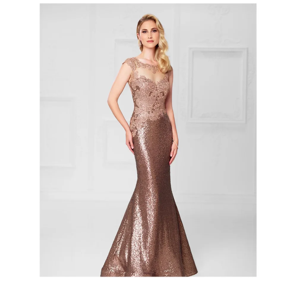 Sequined Evening Dresss Long Gold Mother Bride Dress Mermaid