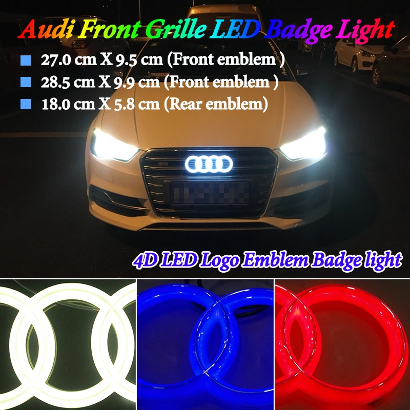 Car Styling Cold Light LED Front Rear Emblem Light for Audi A1 A3 A4 A5 A6 A7 Q3 Q5 Q7 TT R8 100 Front grille badge Logo Light