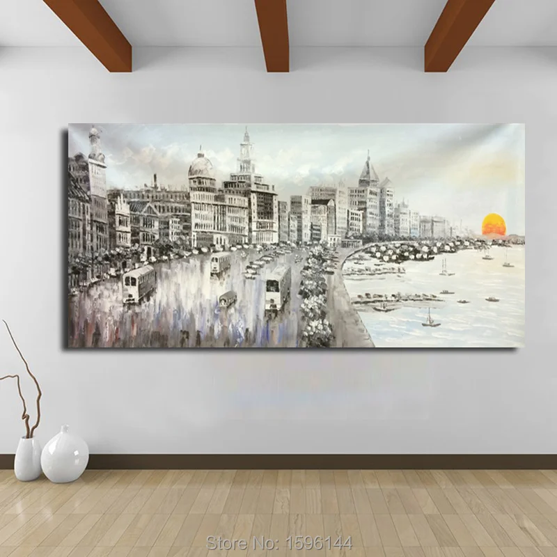

Oil Painting Landscape Old Shanghai Bund Wall Art Abstract Picture Modern Ornaments Home Decor Paintings Canvas Hand painted