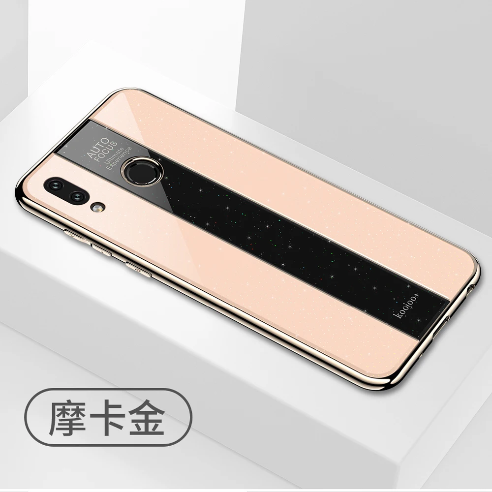 KaiNuEn Coque, чехол, чехол, для Xiaomi Redmi Note 7 Pro Note7 7Pro Блестящий Роскошный Жесткий чехол из закаленного стекла для телефона 360 - Цвет: Gold