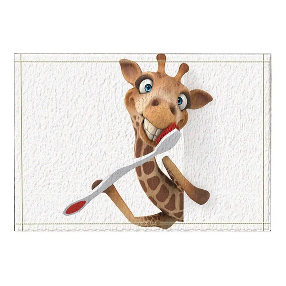

3D Digital Printing Giraffe Brushing Teeth Kids Bath Rugs, Non-Slip Doormat Floor Entryways Indoor Front Door Mat, Kids Bath Mat