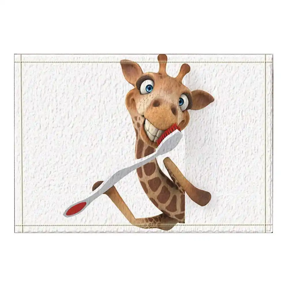 Digital Printing Giraffe Brushing Teeth Kids Bath Rugs Non Giraffe Brushing Teeth Kids Bath Rugs