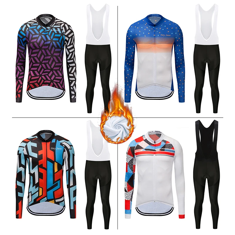 

2019 men winter warm cycling clothing thermal fleece triathlon jersey set mtb road bike clothes uniform bicycle wear sport suit