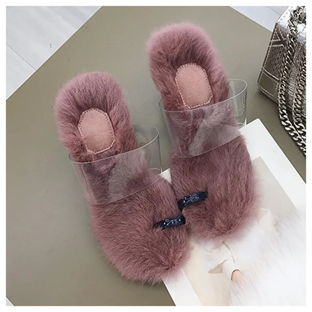 2018 New Fashion Female Slippers Sexy High Heel Sandals Fluffy Fur ...