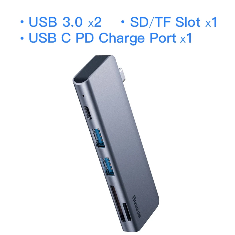 Baseus концентратор USB Type C к USB 3,0 PD Зарядка для MacBook Pro USB C концентратор адаптер для huawei Xiaomi samsung Аксессуары для ноутбуков - Цвет: Серебристый