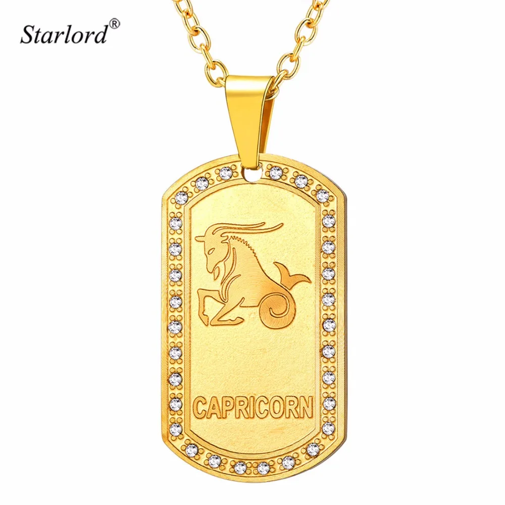 Zodiac Sign Capricorn Pendant Necklace For Men Women Gold Dog Tag Necklace Constellation Jewelry Gift For Men Women GP3609