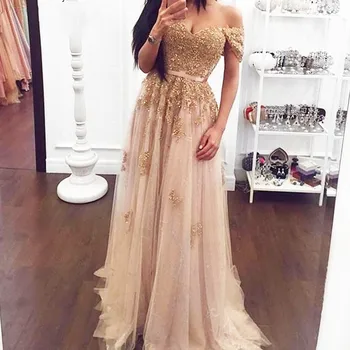 

Woman Party Dress Long Custom Made Off Shoulder Beaded Formal Gowns Appliques vestido de festa Evening Gown robe de mariee