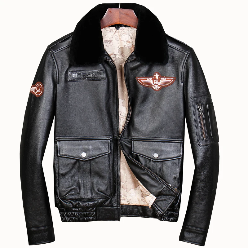 

Free shipping.Brand G2 mens cotton cowhide Jackets,men's genuine Leather jacket.classic bomber flight Pilot plus size coat.