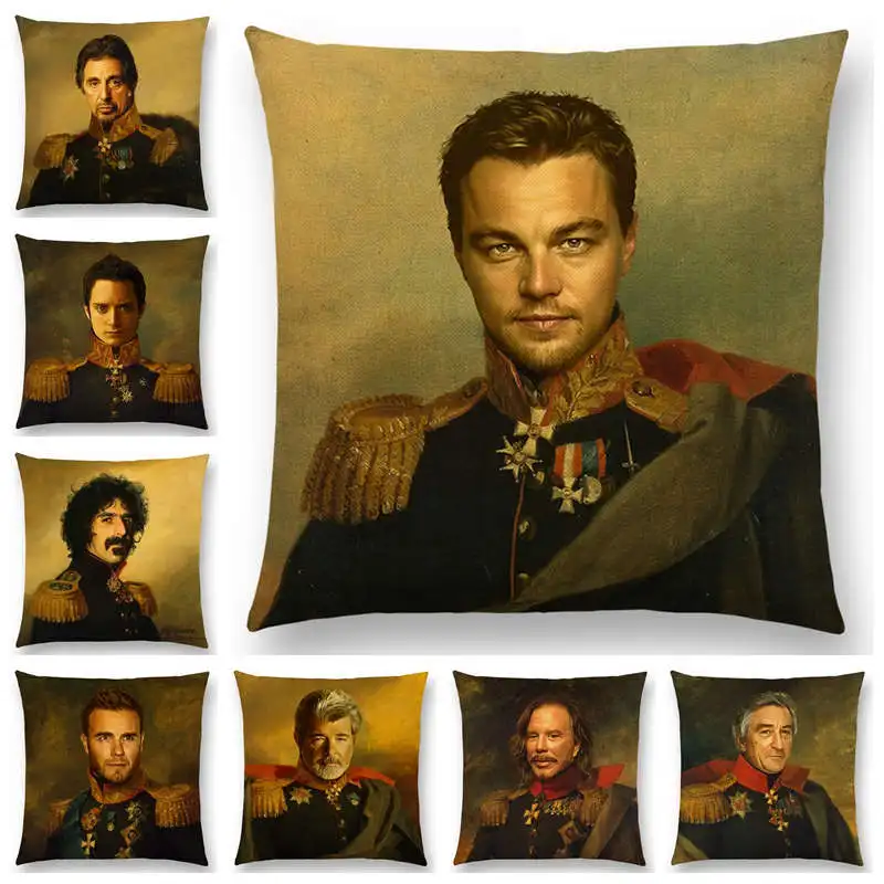 

Hollywood Super Stars Sofa Pillow Case Portrait Gentleman Retro Military Dress Replaceface Prints Cushion Cover