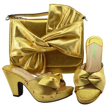 

Gold Color Italian Ladies Shoes and Handbags to Match Italian Joint Shoes and Bag Matching Nigerian African Wedding Shoes YM006