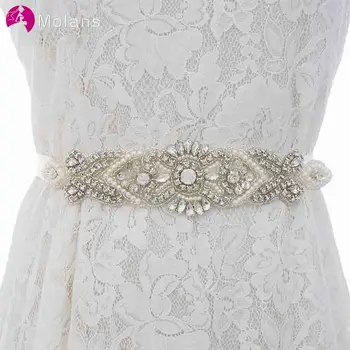

MOLANS Boutique Crystal Pearls Bow Cummerbunds for Bride Wedding Dress Luxurious Water Drill with Satin Ribbons for Dress Girdle