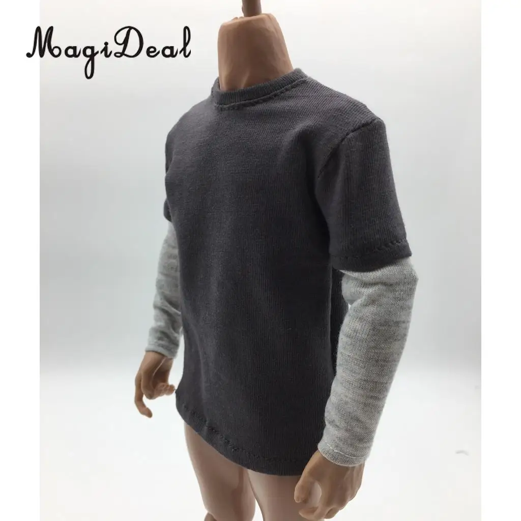 MagiDeal 1/6 Scale Mens Red Double Sleeve Long T-shirt Clothes for 12 Inch Male Action Figure Body   3Colors
