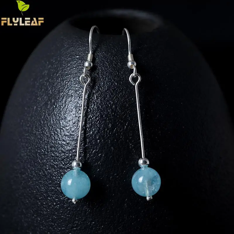 

100% 925 Sterling Silver Blue Pink Crystal Long Drop Earrings For Women Flyleaf Handmade Summer Lady Fashion Jewelry