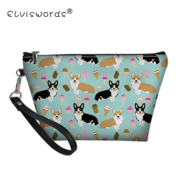 

ELVISWORDS Women Cosmetic Case Corgis Pattern Portable Pouches Bag Wash Travel Organizer Makeup Vanity Make Up Wash Storage bags