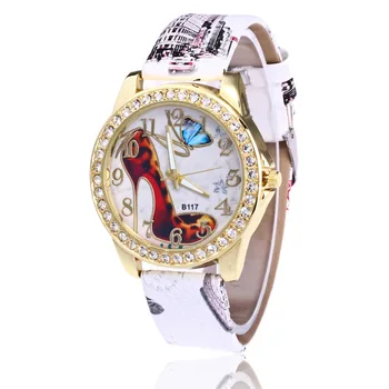 

Hot Sales High-Heeled Shoes Leather Watches Women Ladies Casual Crystal Dress Quartz Wrist Watch Relojes Mujer B117