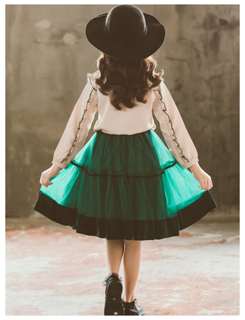 spring girls shirt dress children Chiffon two-piece suit for girls clothes (3)