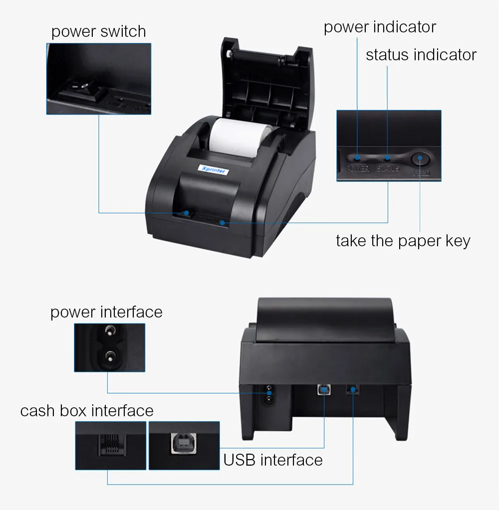 58mm thermal Receipt pirnter low noise POS printer commercial retail POS systems USB Port mini photo printer