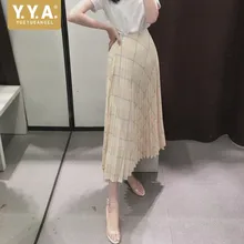 Праздничная одежда, Женская клетчатая юбка с высокой талией и большим подолом, плиссированные юбки до середины икры, модные летние новые брендовые уличные женские юбки