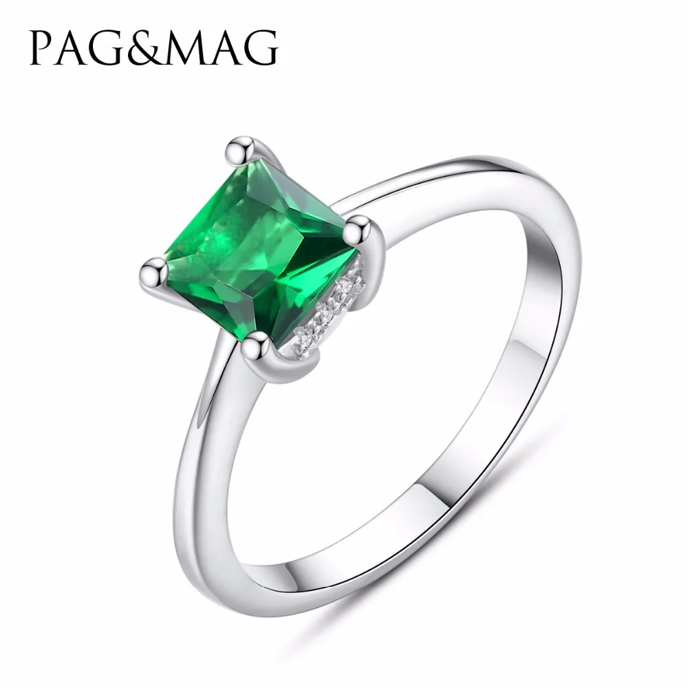 

PAG&MAG Brand New Design Elegant Rhombic Emerald Good Quality Zircon Ring 925 Sterling Silver Engagement Rings Jewelry For Women