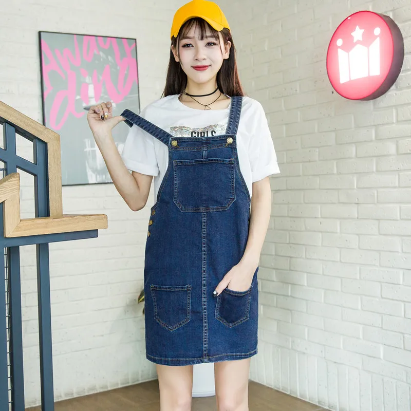 

Plus Size Bib Overalls Denim Skirts Women's Cotton Blue Suspender Denim Skirt High Waist Midi Jeans Skirts Saias Faldas J1765