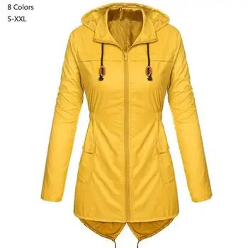

2019 Spring Autumn Fashion Women zipper waterproof Coat Medium Long Casual Hooded Coat Female Trench raincoat lady outerwear