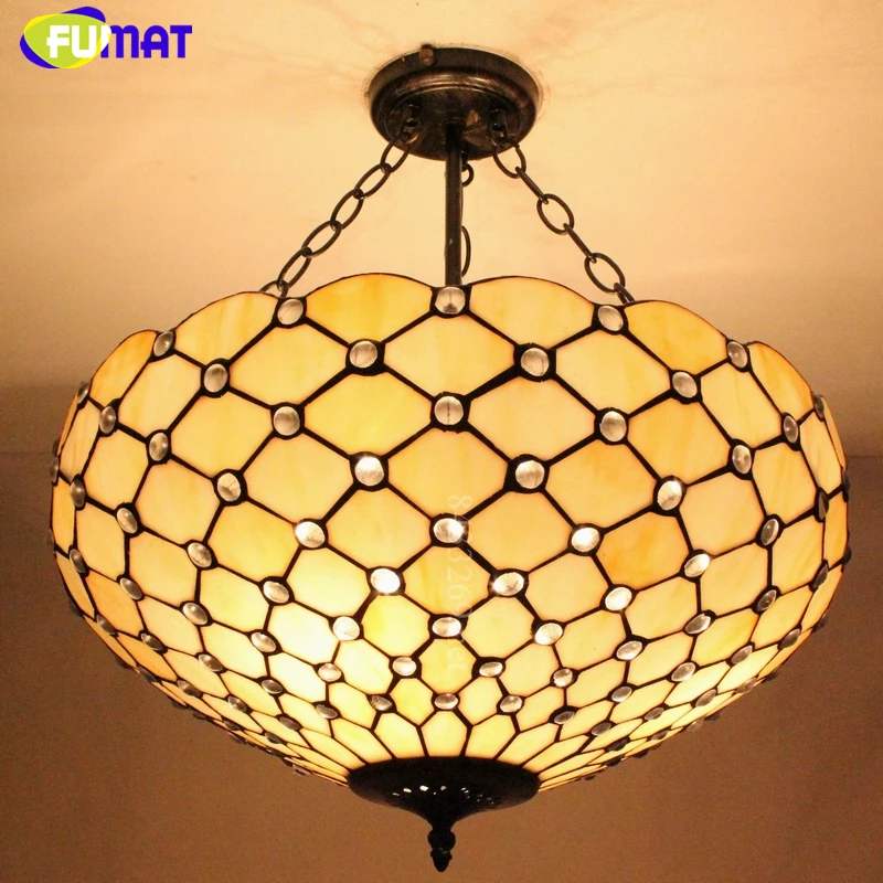 Fuamt Stained Glass Pendant Lamp Biref Beads Curtain Shade Light Living Room Dining Room Led