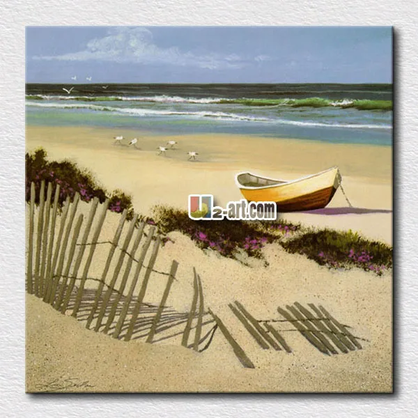 

Beautiful beach ,boat and sea picture oil paint seascape canvas prints for living room decoration