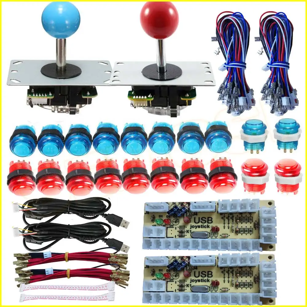 Аркадные наборы DIY части 5Pin джойстик+ 2x24 мм+ 8x30 мм 5 в светодиодный с подсветкой кнопочные ноль задержки USB энкодер для ПК аркадная игра - Цвет: Blue and Red Kit