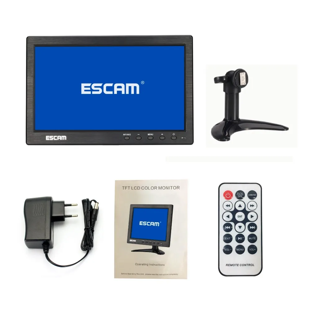 ESCAM T10 10 дюймов TFT lcd 1024x600 монитор с VGA HDMI AV BNC USB для ПК CCTV камеры безопасности