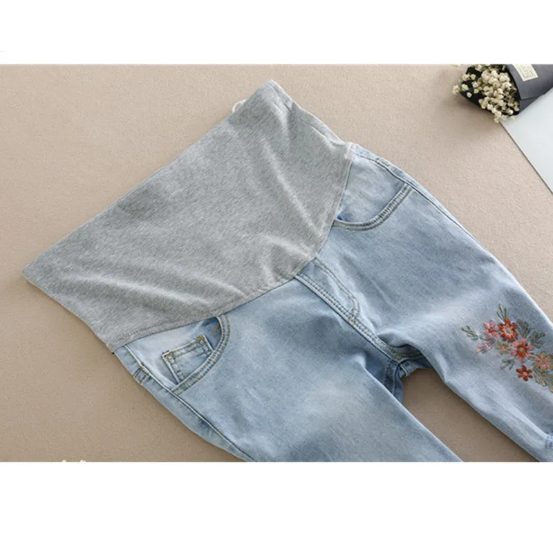Light Blue Maternity Jeans Ripped Hole Pencil Pregnancy Trousers Clothes for Pregnant Women Embroidery Flower Denim Pants B0299 Light Blue Maternity Jeans Ripped Hole Pencil Pregnancy Trousers Clothes for Pregnant Women Embroidery Flower Denim Pants B0299