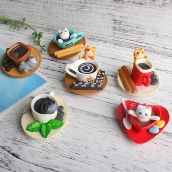 

6Pcs/set Kawaii Dessert Cat Coffee Cat Miniature Figurine Cartoon Animal Figure Ornament Micro Garden Home Decoration