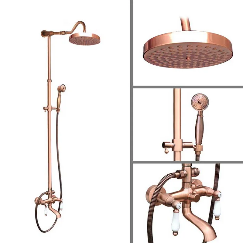 

Red Antique Copper Wall Mounted Bathroom Rain Shower Head Handshower Head Rainfall Shower Faucet Set Bath Tub Mixer Tap arg639