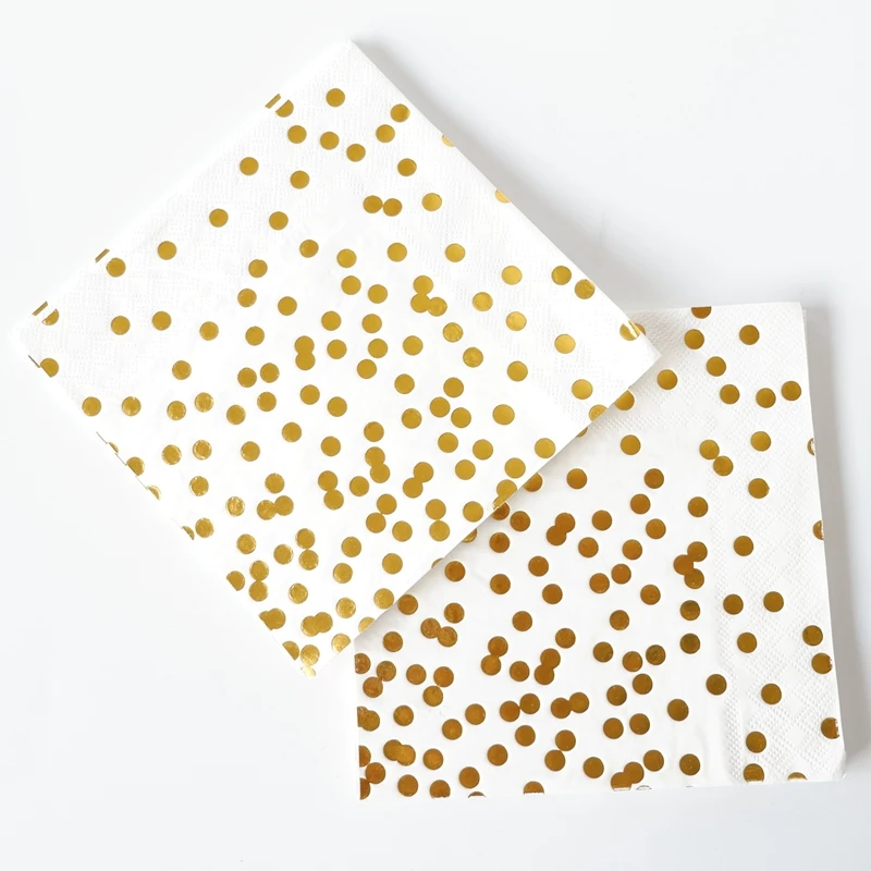 

20pcs /lot Gold Foil Dot Paper Napkin For Boy Girl Gender Reveal Party Tissue Napkin Decoration Serviettes 33*33cm