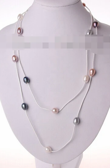 

huij 003117 long 50" big 12mm baroque multicolor freshwater pearl leather necklace