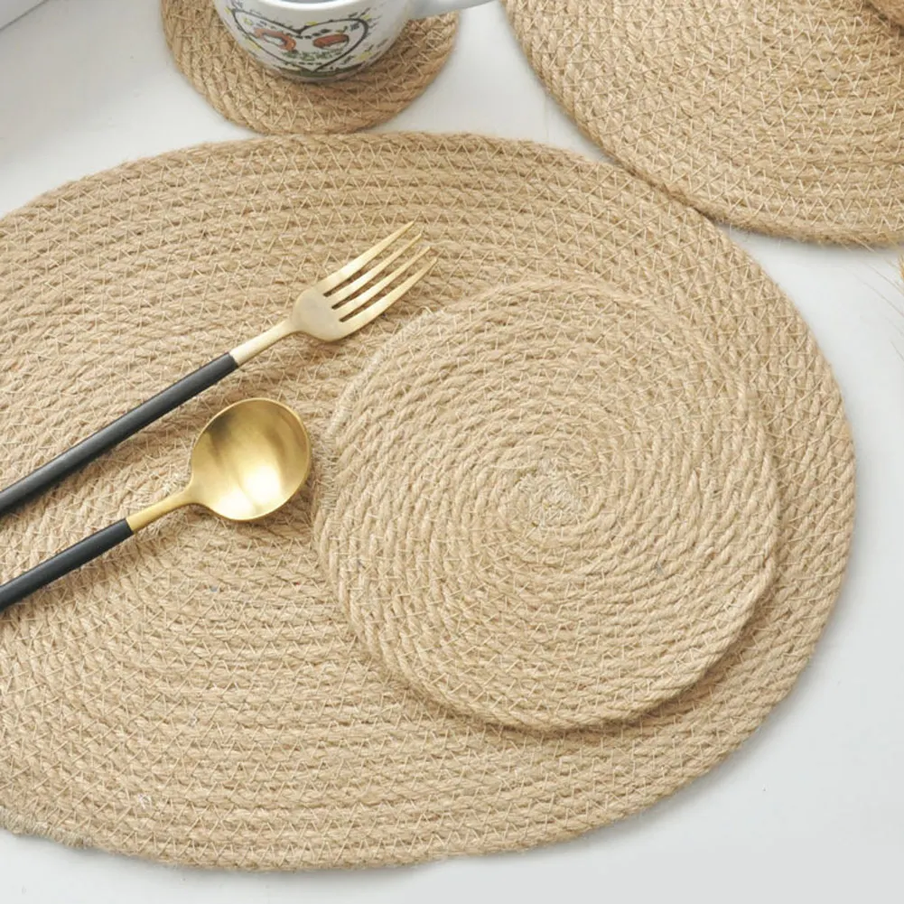 

2019 Round Design Table Ramie Insulation Pad Solid Placemat Linen Non Slip Table Mat Kitchen Accessories Decoration Home Pad