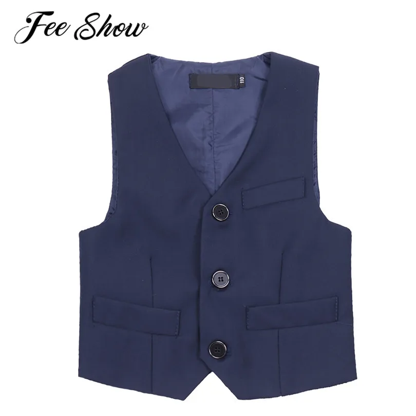 

New Arrival Boys Formal Waistcoat Vest with Buttons Kids Boys Gentleman Pageant Wedding Party Formal Suit Waistcoat