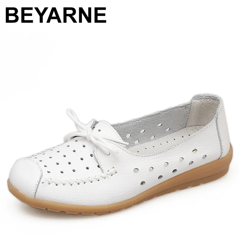 BEYARNE/Летняя женская обувь на плоской подошве; женская обувь из натуральной кожи; женские Балетки без застежки с вырезами; балетки мокасины