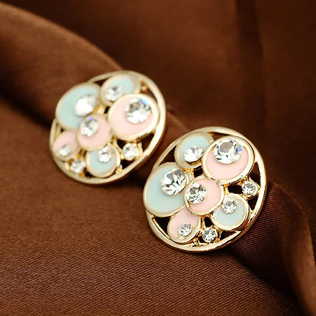 Korea E577 Fashion Color crystal Circle Round with flower Ear Nail Korean hot sale stud earring | Украшения и аксессуары
