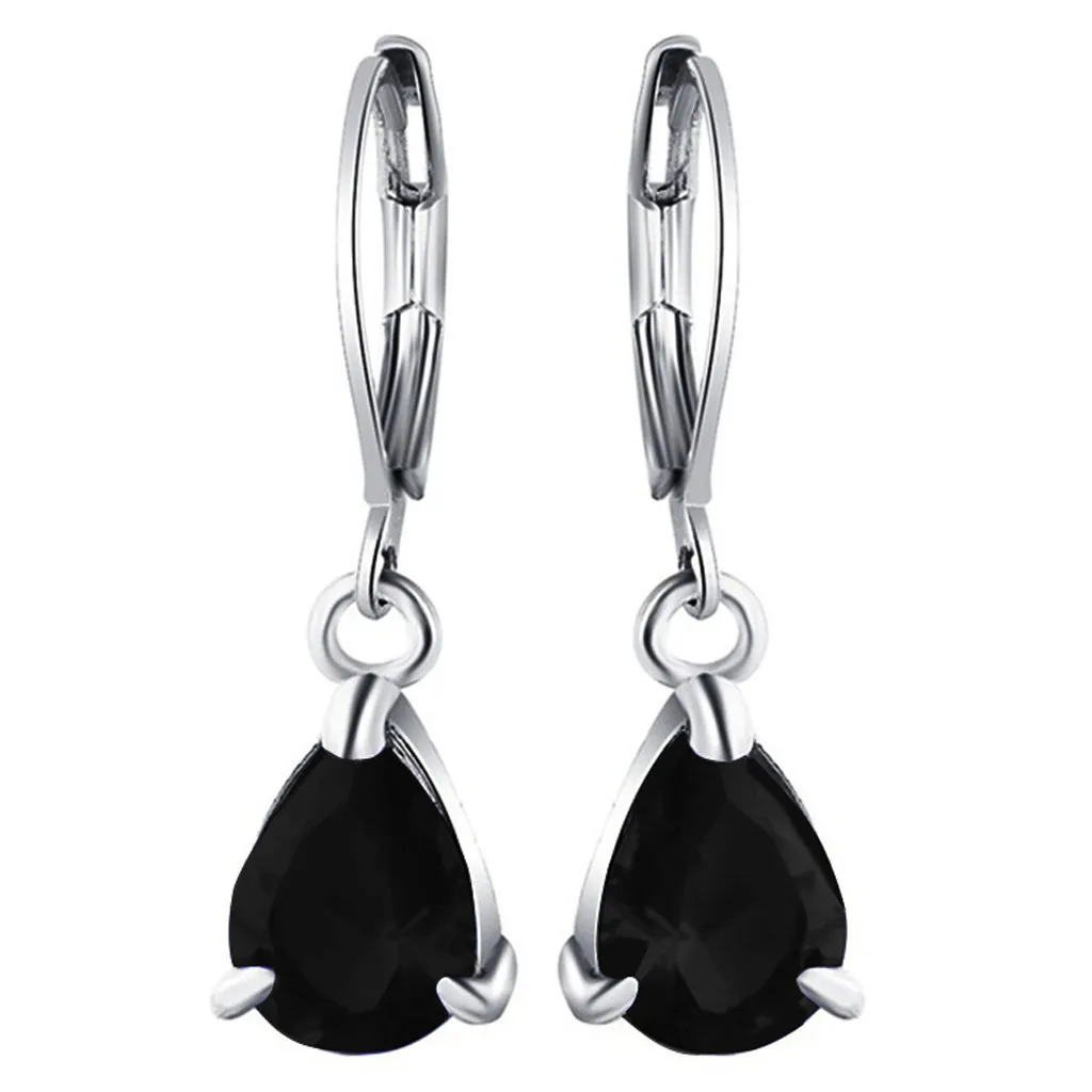 

Luxury Silver Women's earrings Temperament blue black crystal Lady hooks Earrings Personality Female Dangle Earrings 2019 @EH