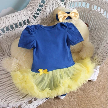 

Fashion Baby Rompers 2PCs per Set Blue Yellow Baby Girls Tutu Dress Headband for 0-12Months Free Shipping