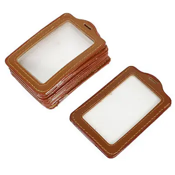 

Business ID Badge Card Holders Brown Clear Faux Leather Vertical 11.2 x 7.2cm / 4.4" x 2.8'' ( L * W )